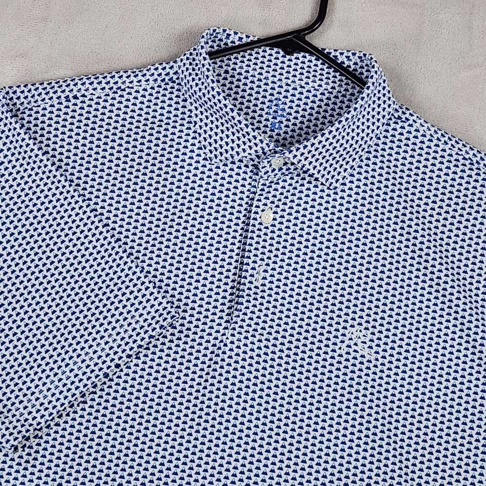 Rhoback Polo Shirt Mens XL Blue Mountain Print Colorado Golf Performance Stretch